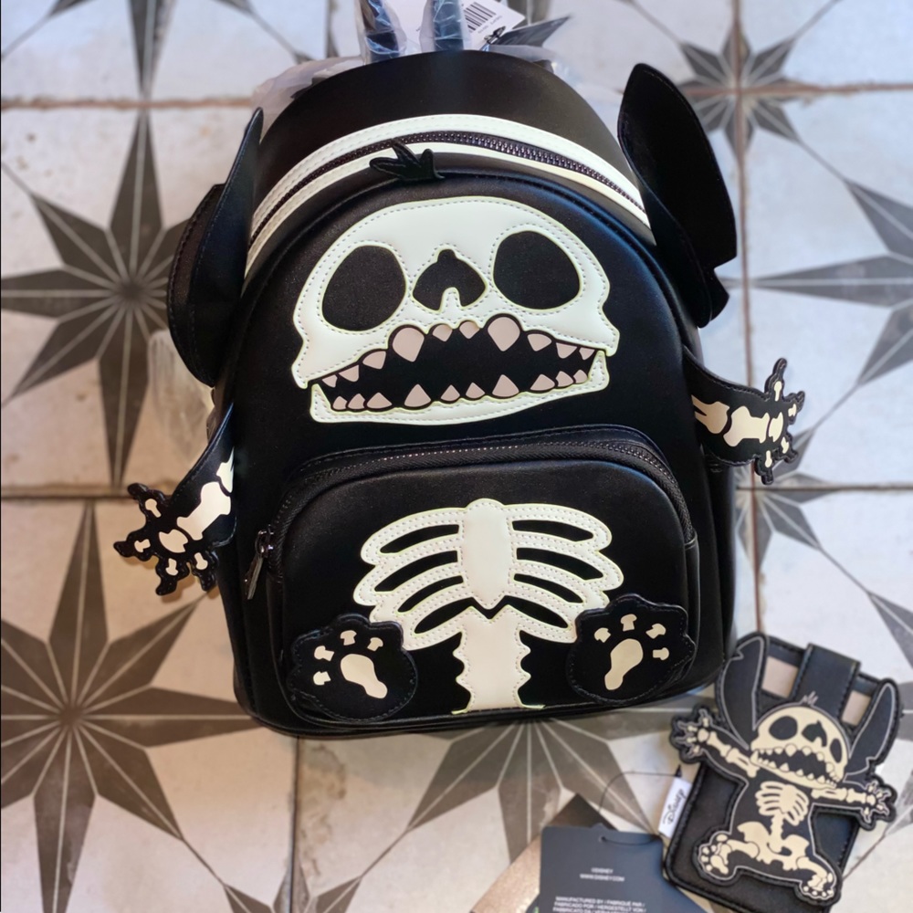 Loungefly Disney Stitch Skeleton Backpack Cardholder Glow In Dark NEW